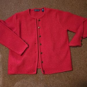 Karen Scott 100% Wool Cardigan Size Medium Small Pin Sized Hole See Pic Bright